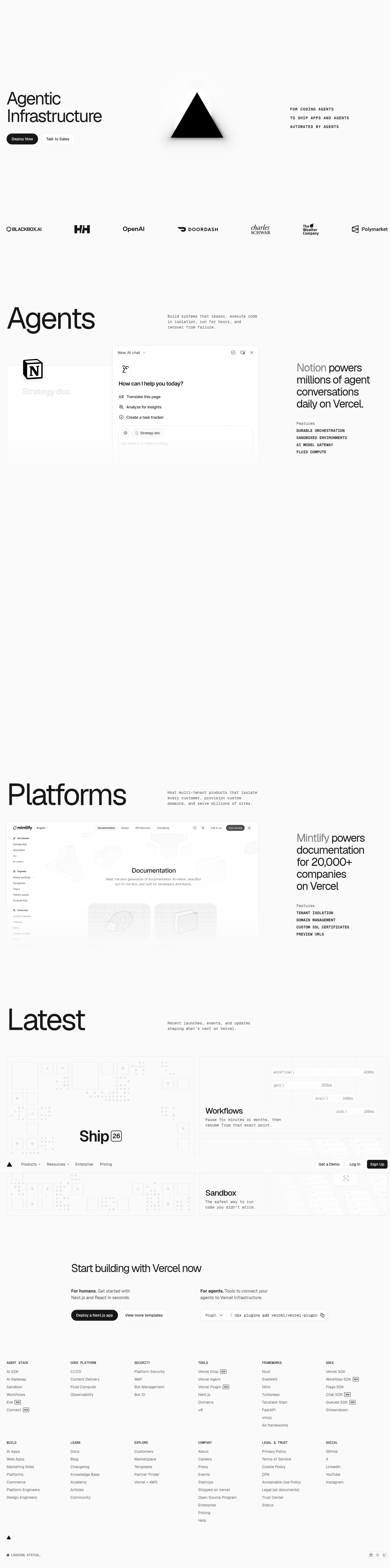 Teardown screenshot of vercel.com