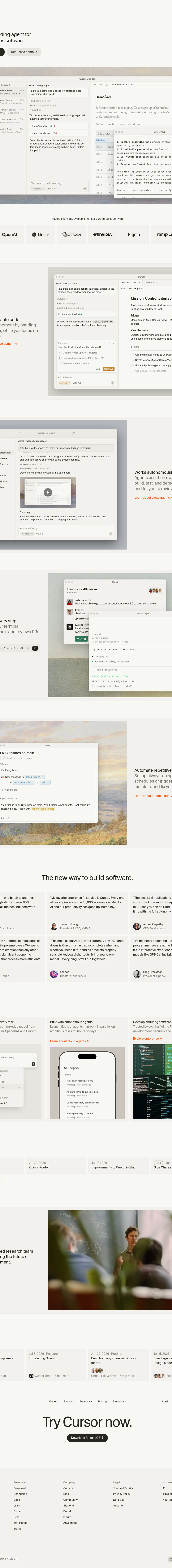 Teardown screenshot of cursor.com