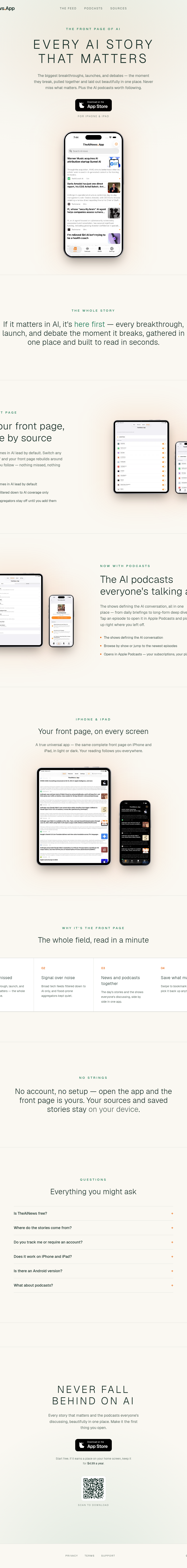 Teardown screenshot of theainews.app