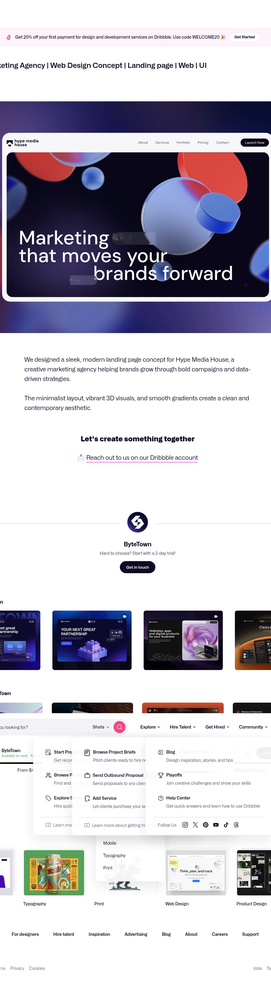 Teardown screenshot of dribbble.com